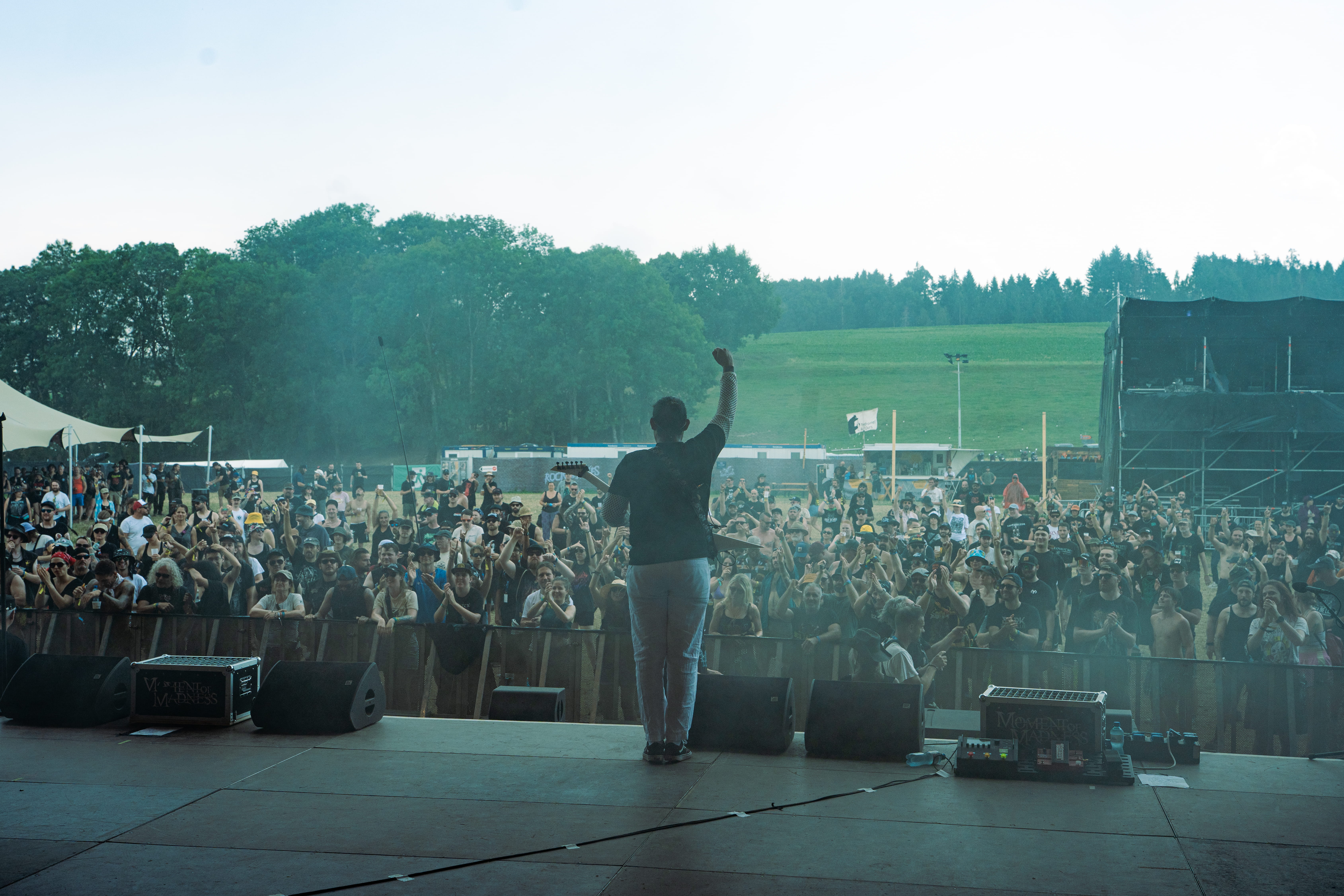 Metal guitarist Felipe Motta performing live on stage of an open air in Switzerland
